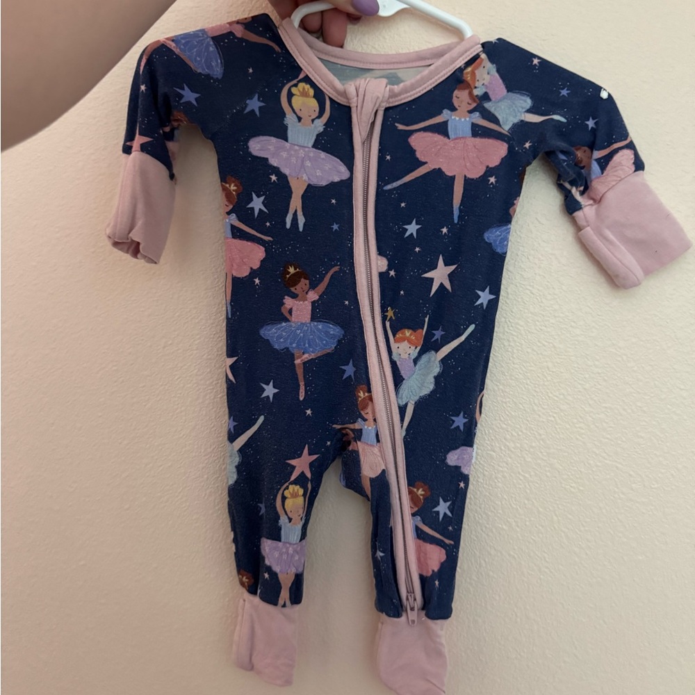 Little Sleepies Blue and Pink Ballet Print Footie Pajamas